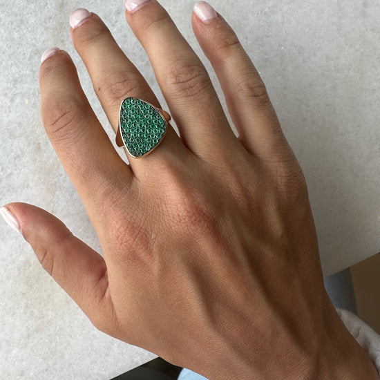 Large Pave Emerald Bezel Ring