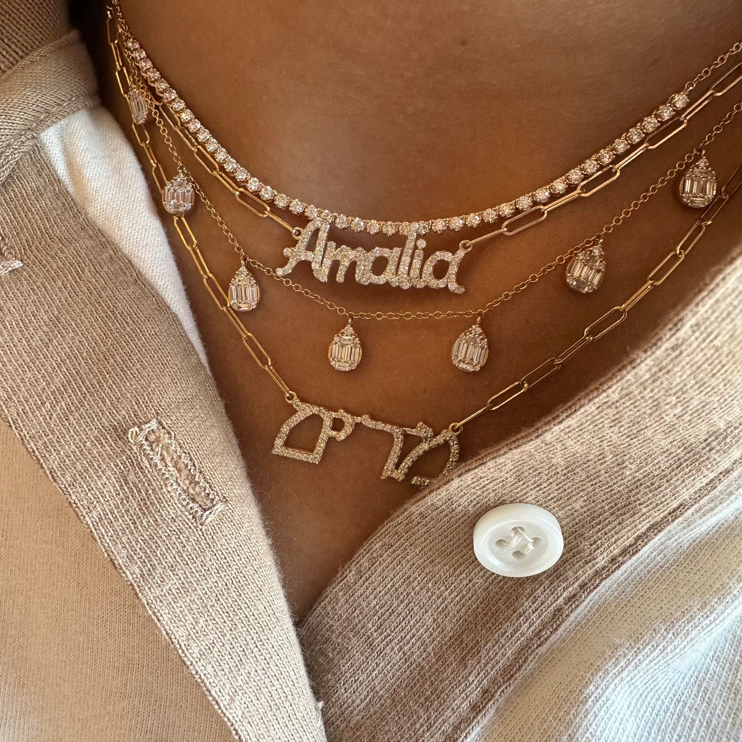 Diamond Name Necklace on Baby Rectangle Chain