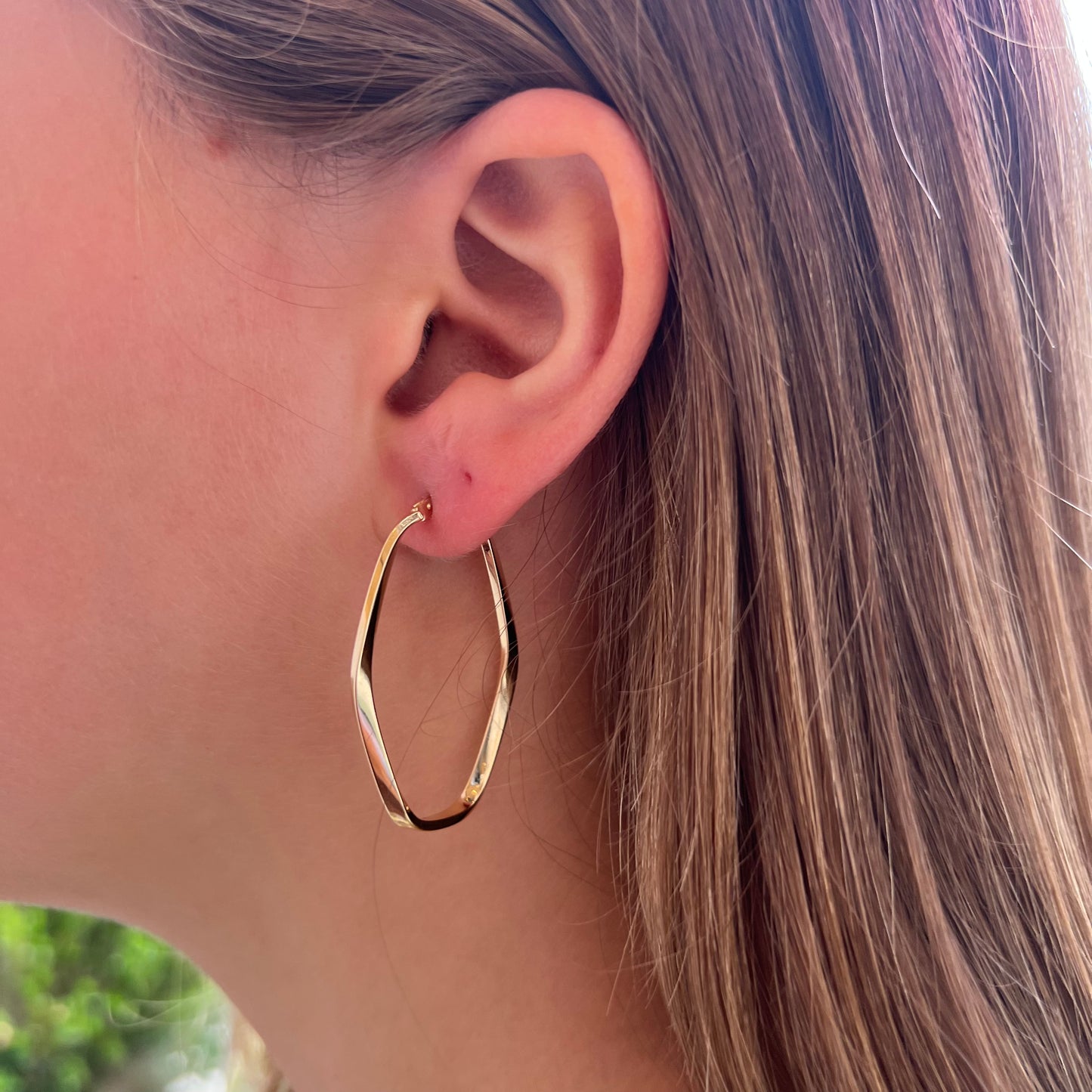 Elongated Twisted Hexagon Gold Hoops