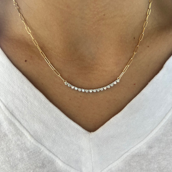 Curved Diamond Bar on Baby Rectangle Chain Necklace