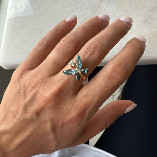 Load image into Gallery viewer, Diamond &amp;amp; Topaz Butterfly Ring
