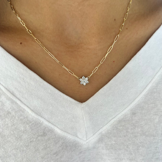 Diamond Flower On Baby Rectangle Chain Necklace