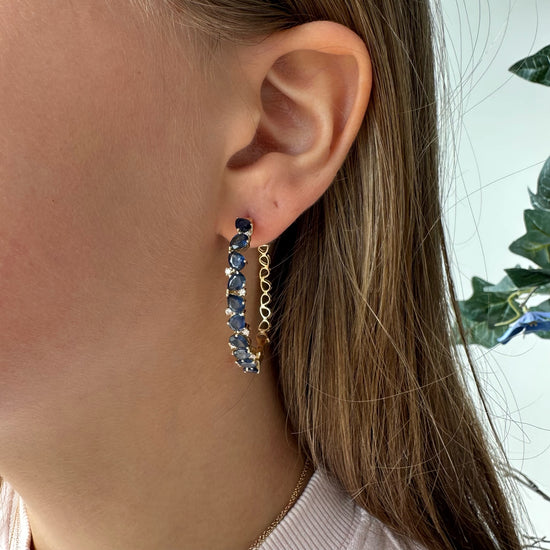 Load image into Gallery viewer, Pear Blue Sapphires &amp;amp; Diamond Oval Hoops
