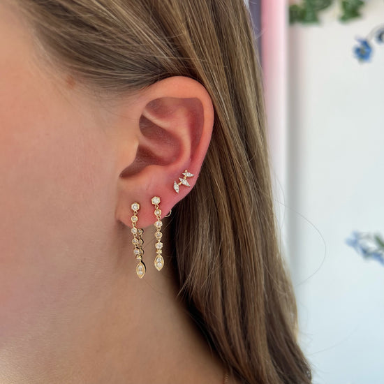 3 Marquee Diamond & Gold Ball Stud Earrings