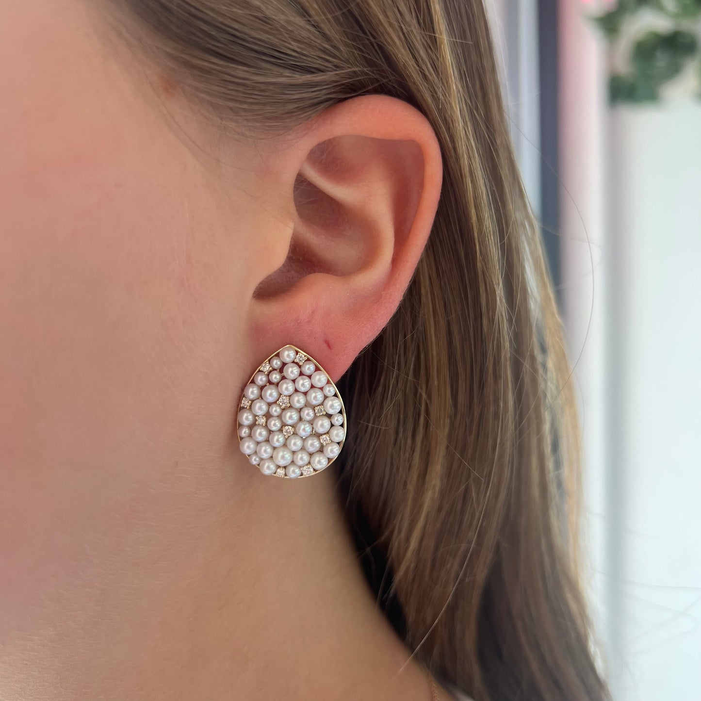 Pear Shaped Pearl & Diamond Earrings