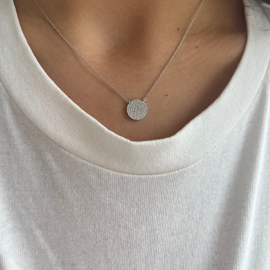Medium Pave Diamond Disc on Chain Necklace