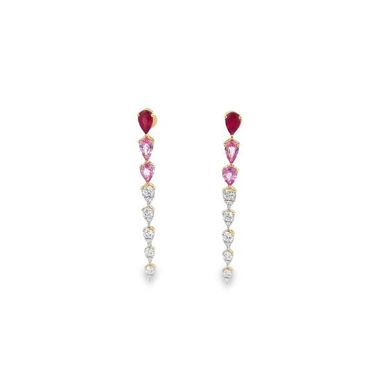 Ruby, Pink Sapphire, & Diamond Drop Earrings