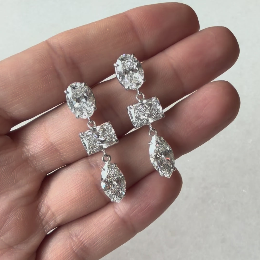 3 Stone Drop Earrings