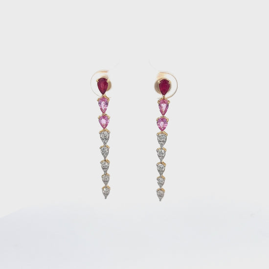 Load and play video in Gallery viewer, Ruby, Pink Sapphire, &amp;amp; Diamond Drop Earrings
