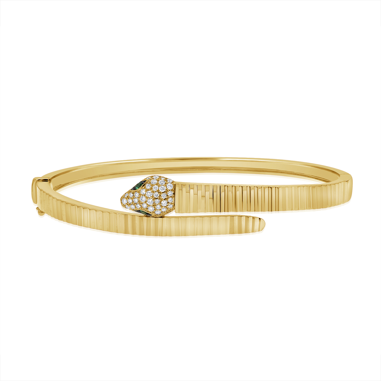 Ribbed Open Bangle With Diamond Snake