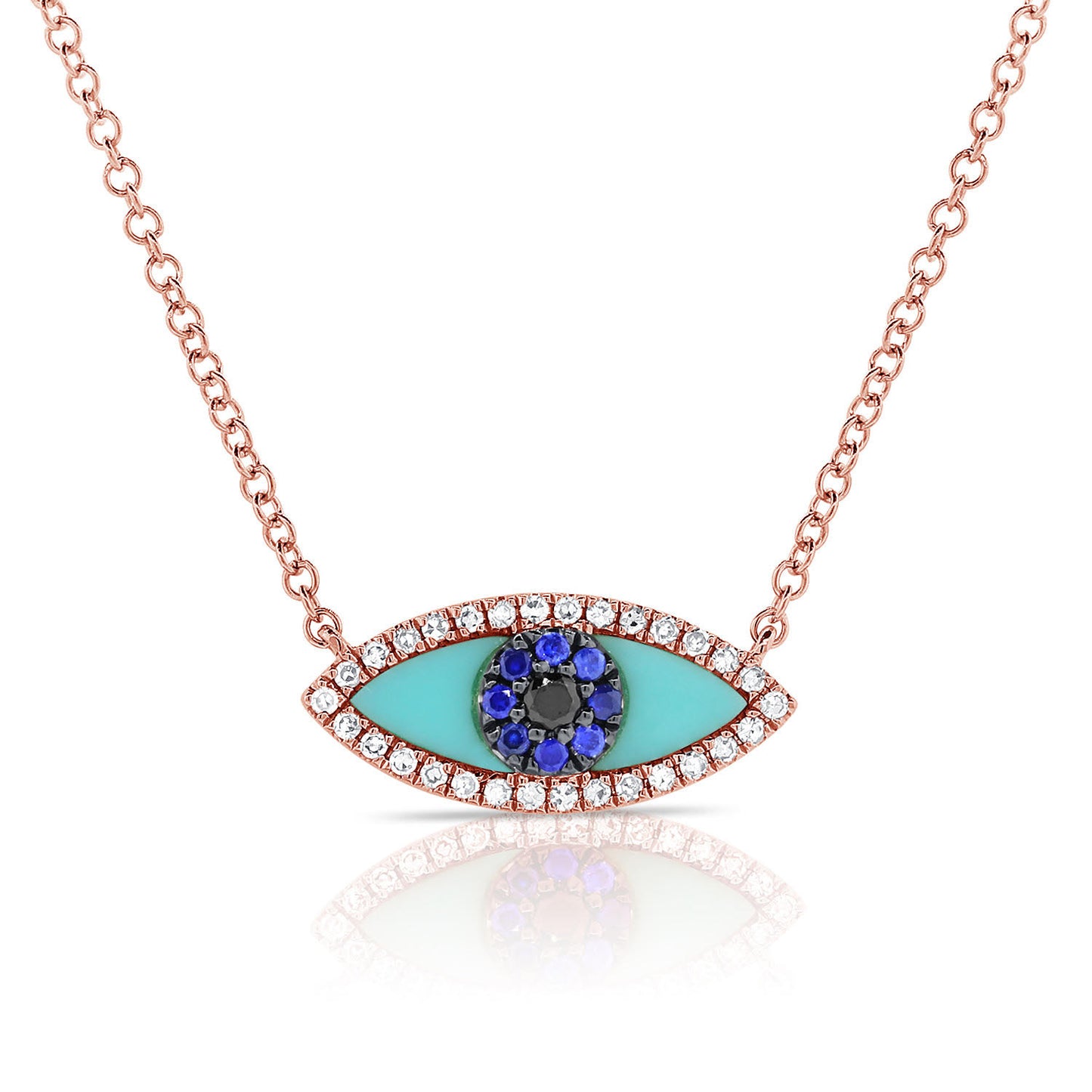Turquoise, Sapphire & Diamond Eye on Chain Necklace