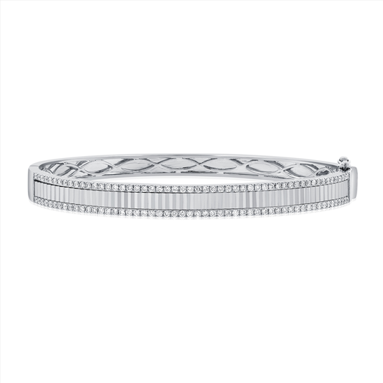 Ribbed Bangle With two Rows Pave Diamonds