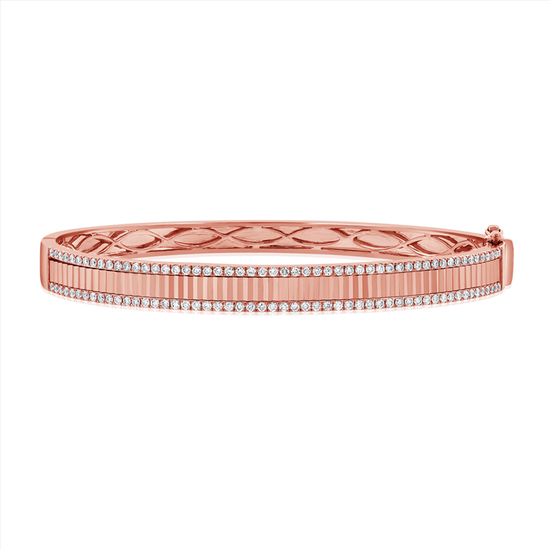 Ribbed Bangle With two Rows Pave Diamonds