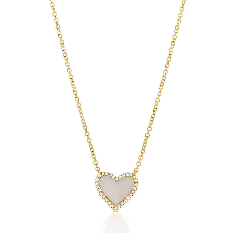 Small Colored Heart & Diamond Halo Necklace