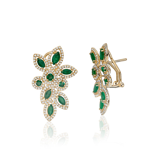 Emerald & Diamond Cluster Earrings