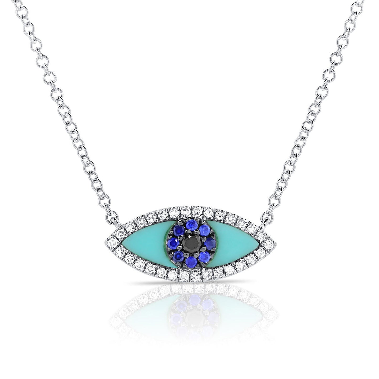 Turquoise, Sapphire & Diamond Eye on Chain Necklace