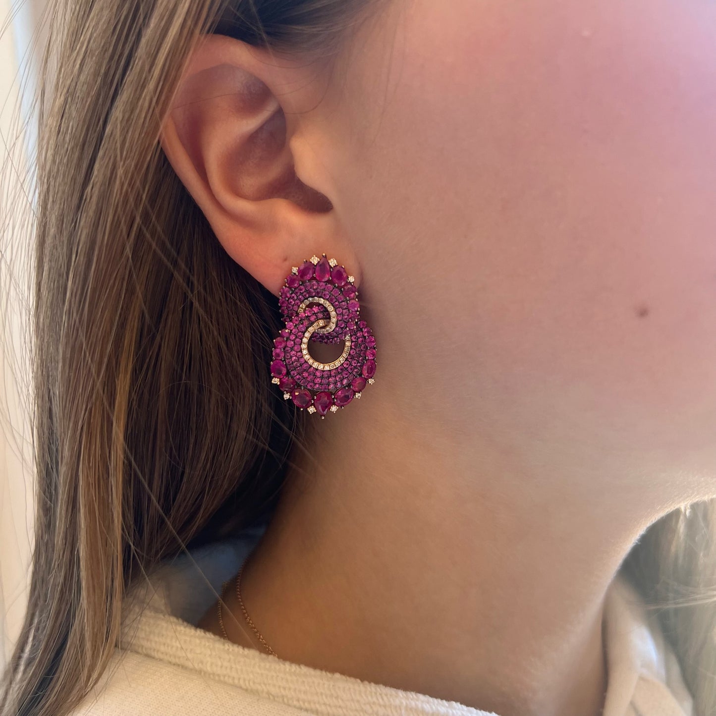 Diamond & Pink Sapphire Interlocking Double Disc Earrings