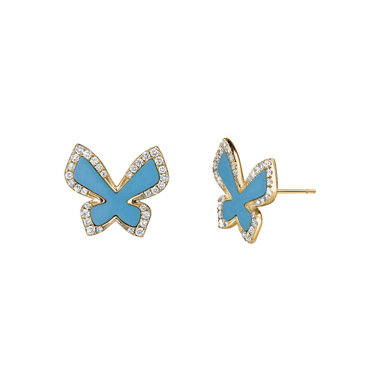 Large Turquoise & Diamond Halo Butterfly Earrings