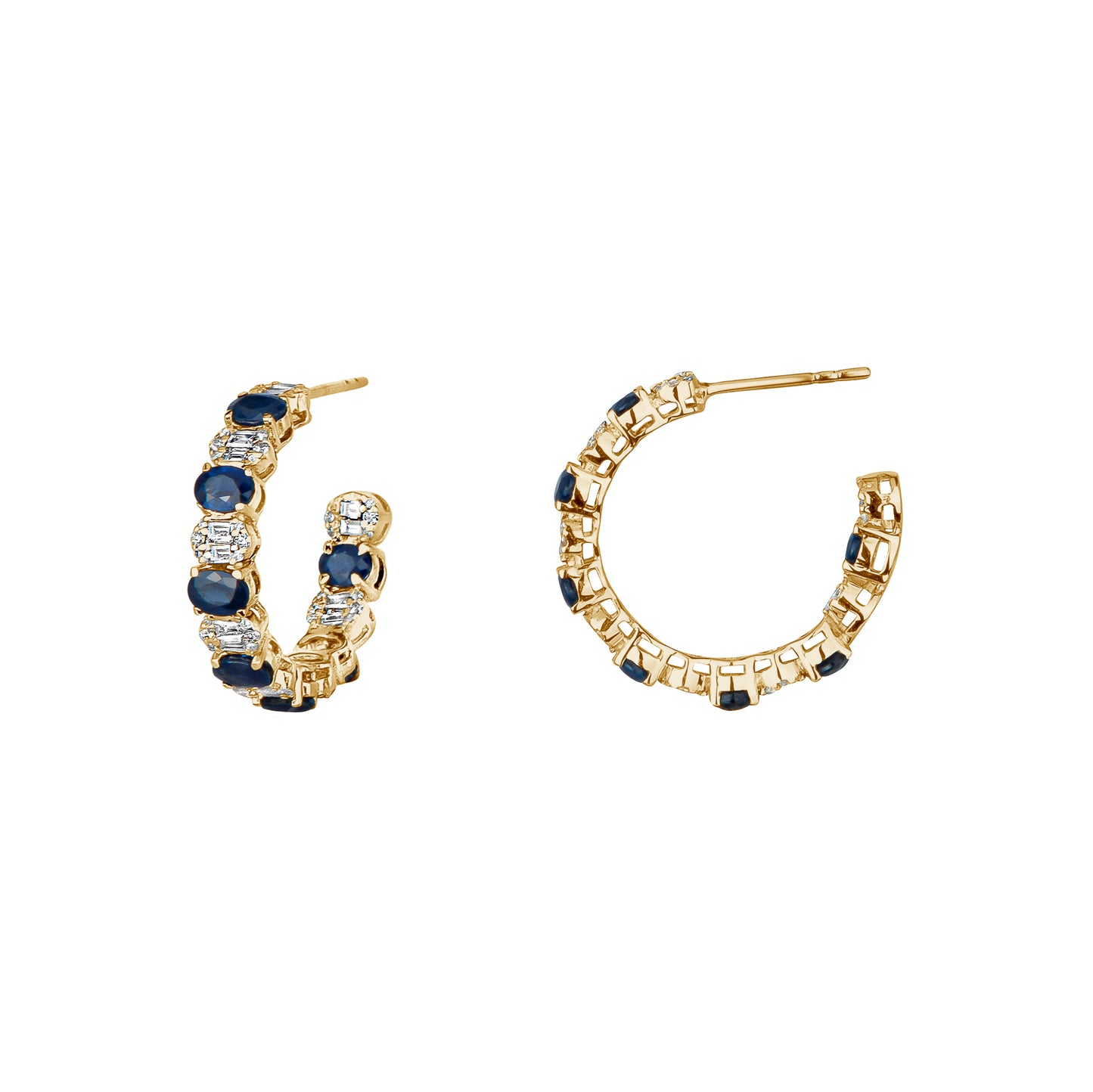 Load image into Gallery viewer, Cluster Diamond &amp;amp; Blue Sapphire Hoops
