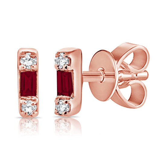 Mini Baguette Ruby & Diamond Earring