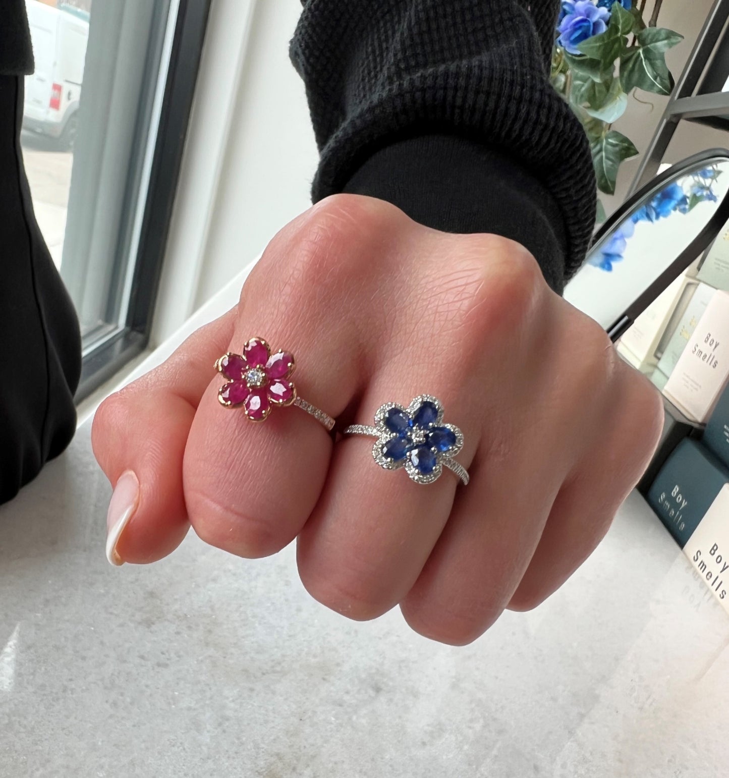 Load image into Gallery viewer, Ruby &amp;amp; Diamond Flower Ring
