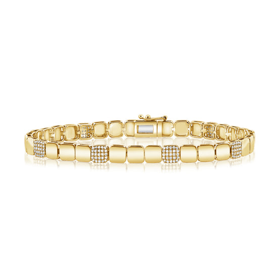 Gold Square Link Bracelet with Pave Diamond Stations