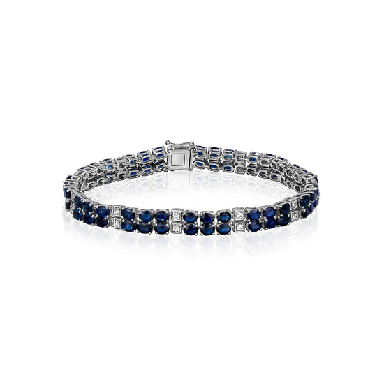 Blue Sapphire & Diamond Double Tennis Bracelet