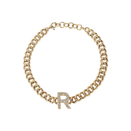 Diamond Initial on Cuban Chain Bracelet