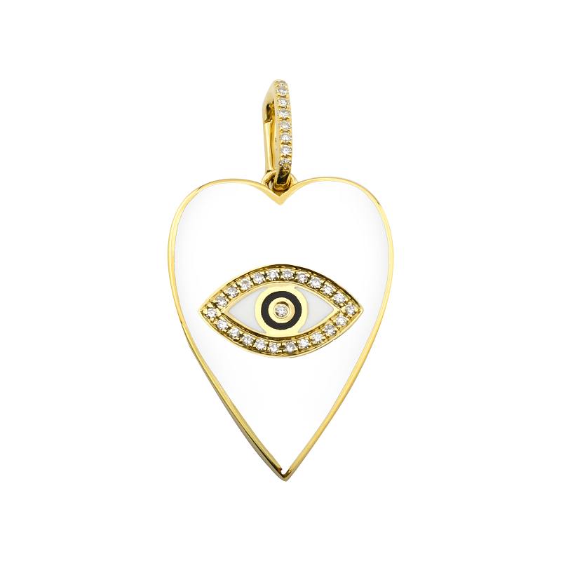 Load image into Gallery viewer, Diamond Eye on Elongated Enamel Heart Charm
