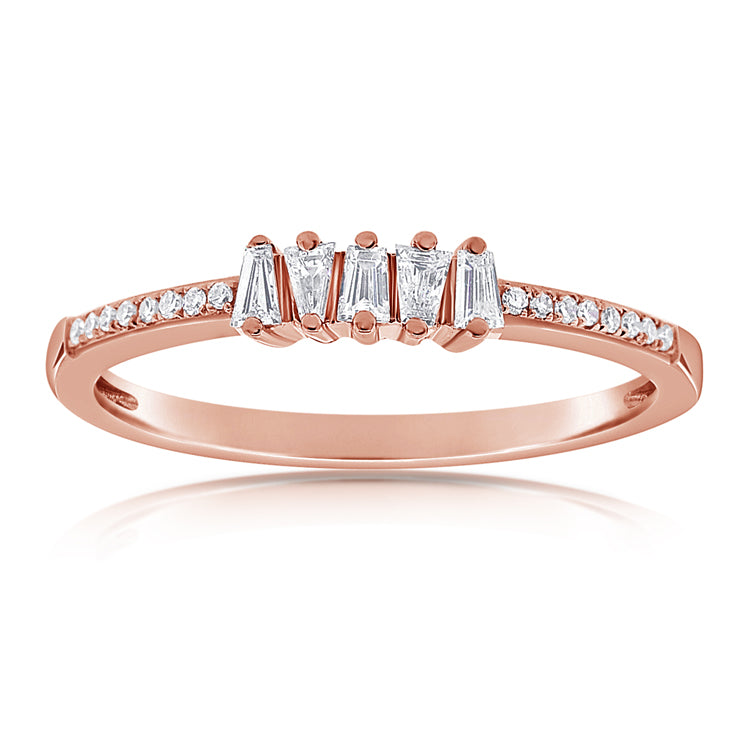 Gold Ring with Baguette Diamond Cluster and Pave Diamond Band - Pinky Ring