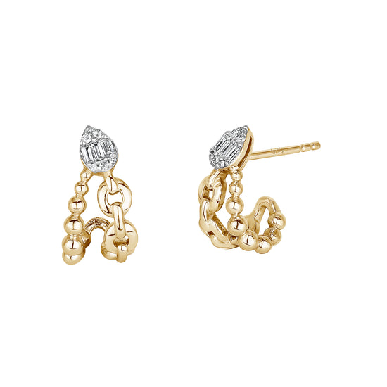 Ball, Link & Pear Diamond Cluster Cage Earrings