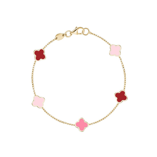 Small Colored Stone Clover Bracelet, 6.5-7"