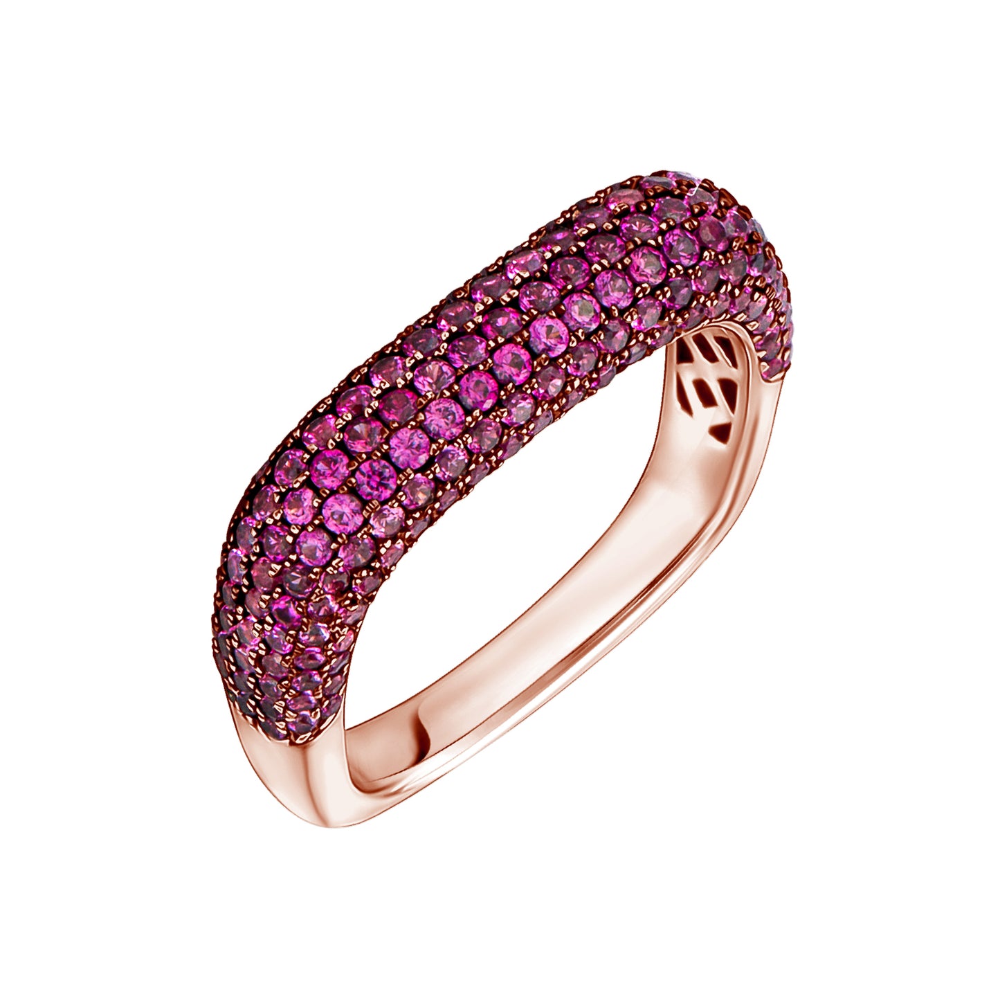 Pave Pink Sapphire Half Way Square Cushion Ring