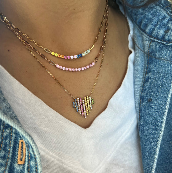 Rainbow Curved Bar on Paperclip Necklace