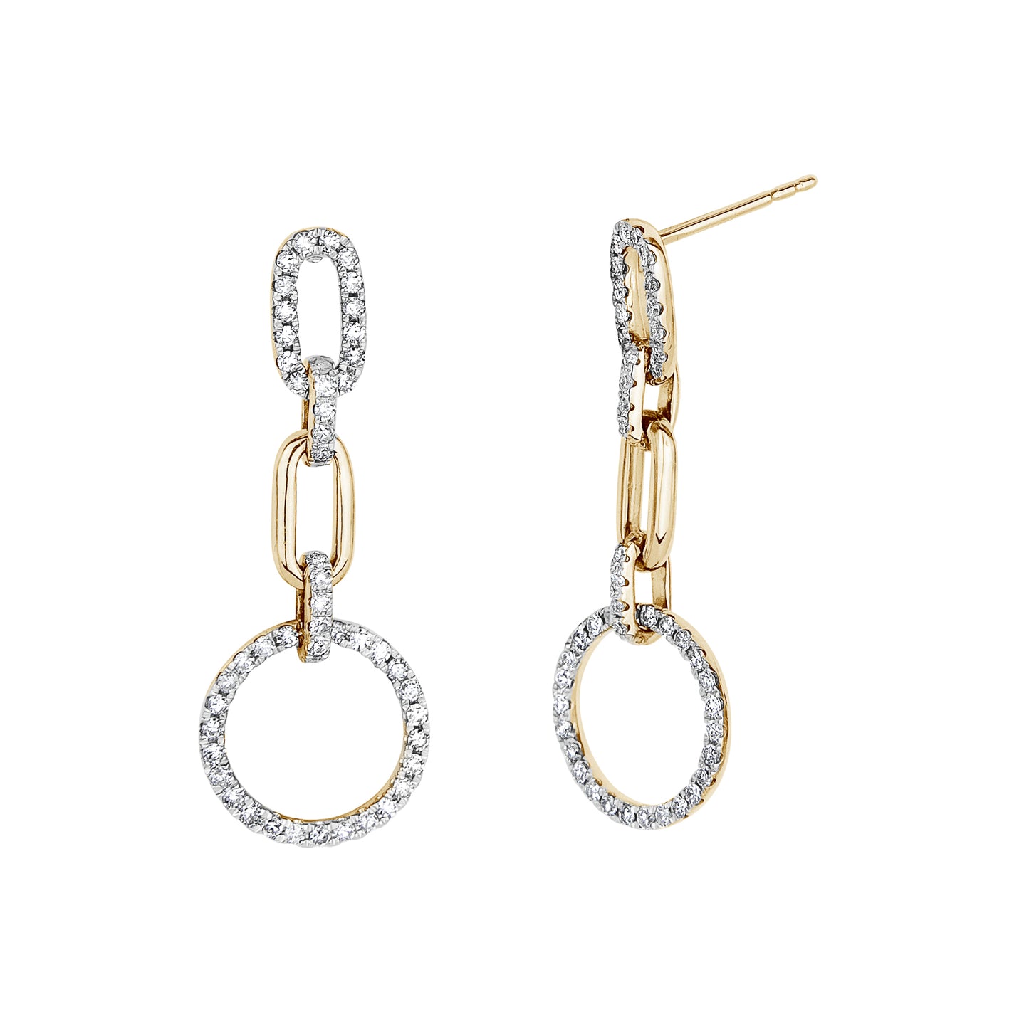 Diamond Hanging Link & Open Disc Earrings