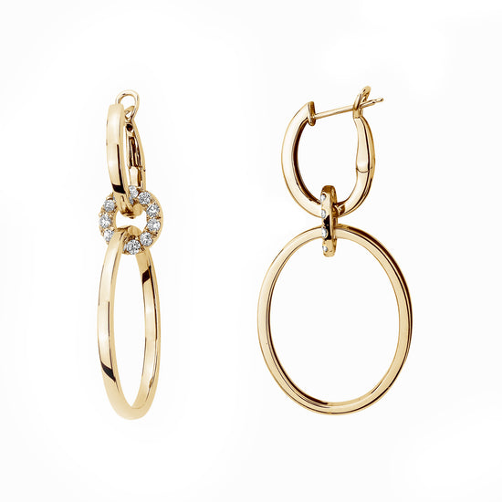 Load image into Gallery viewer, Hanging Gold Triple Hoops With 1 Diamond Hoop
