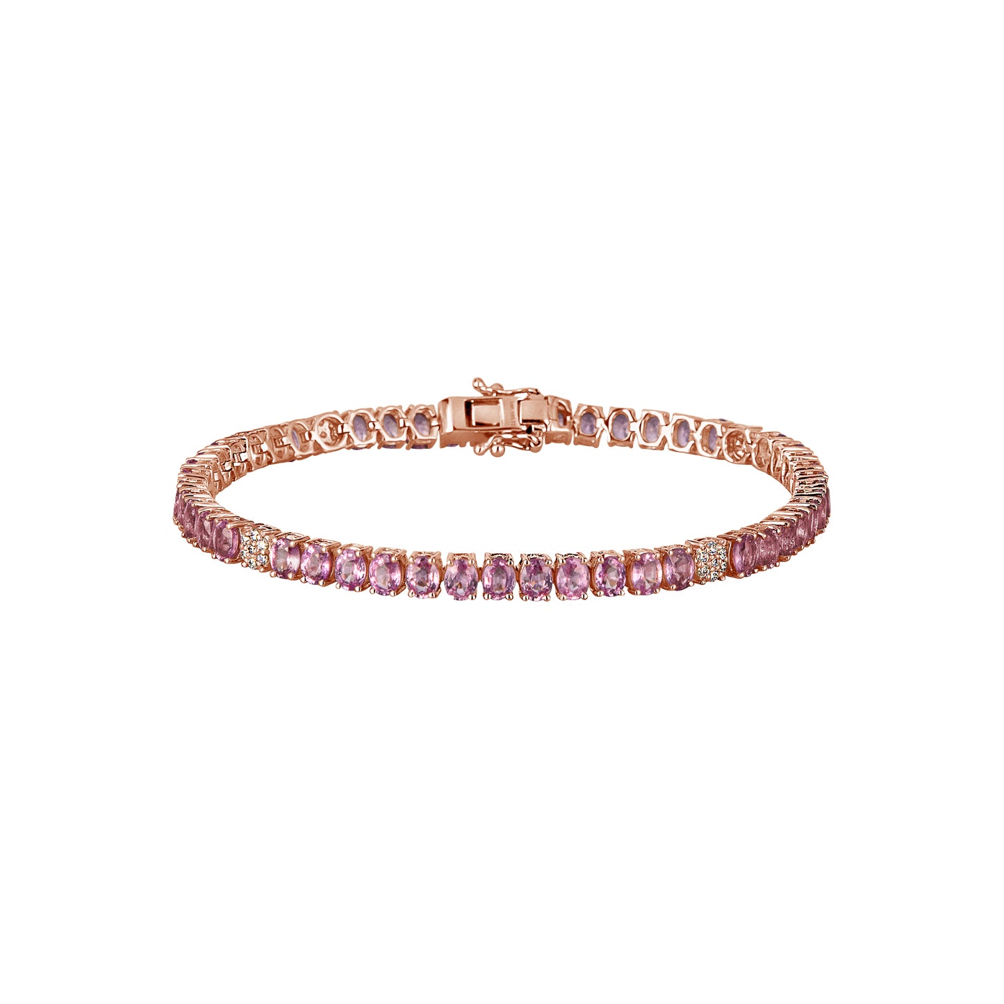 Oval Pink Sapphire & 4 Station Diamond Tennis Bracelet