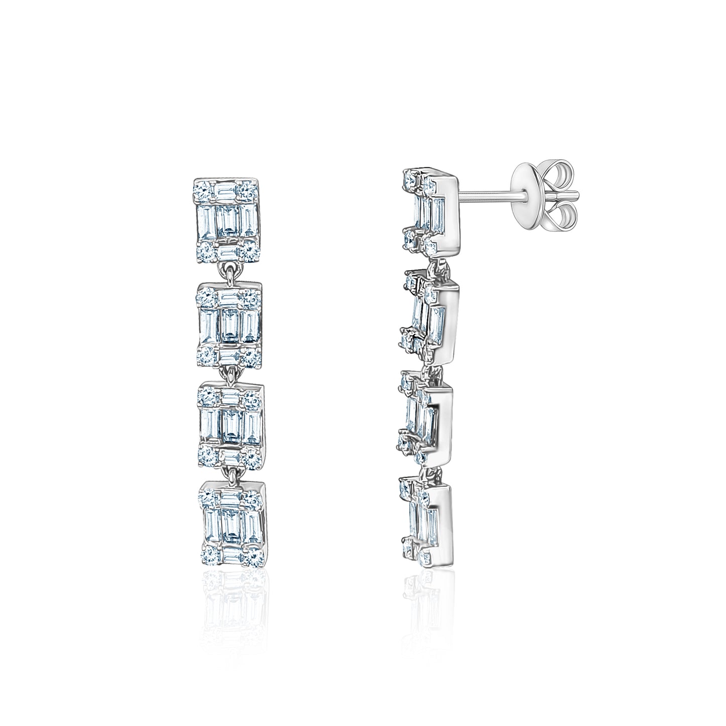 Load image into Gallery viewer, Hanging Diamond Baguette Earrings On Post
