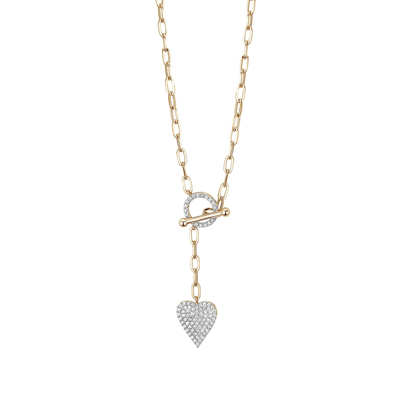 Paperclip Necklace With Diamond Toggle & Diamond Heart Lariat