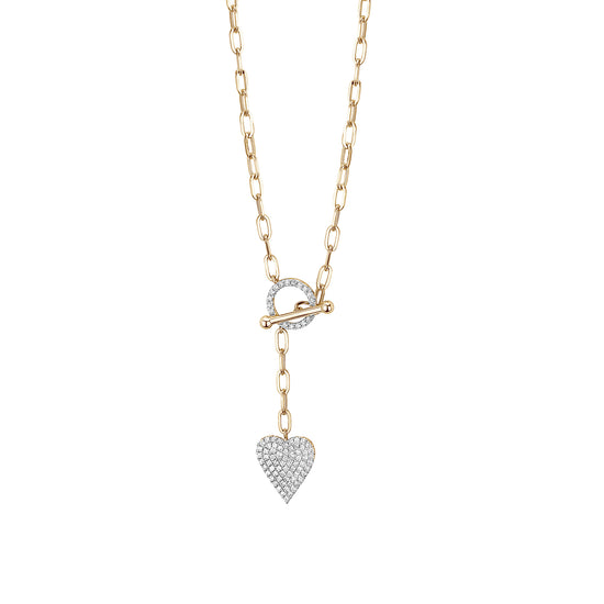 Paperclip Necklace With Diamond Toggle & Diamond Heart Lariat