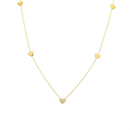 5 Station Diamond Heart Necklace 14K Yellow Gold