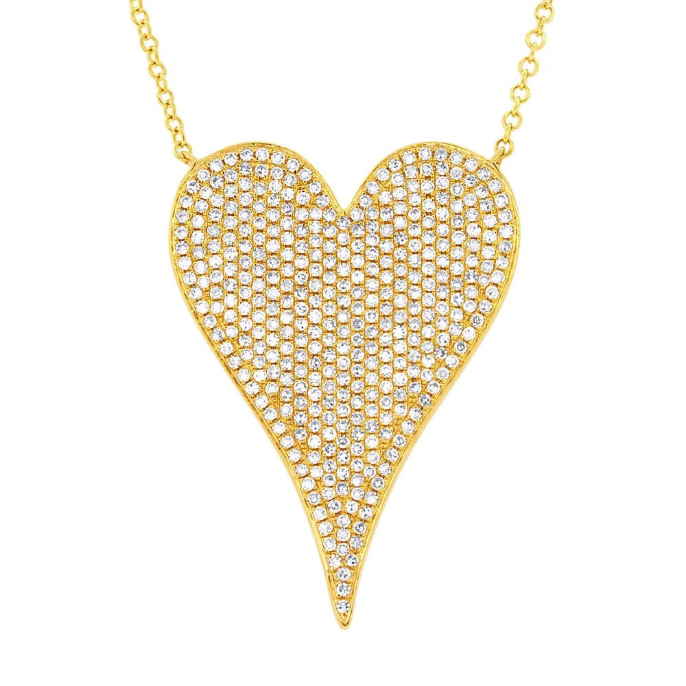 Jumbo Elongated Diamond Pave Heart Necklace