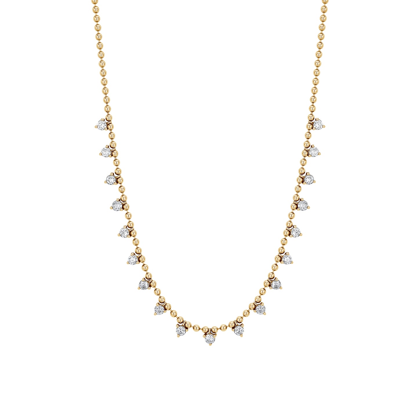 Ball Chain Necklace with w 18 3-Prong Diamonds