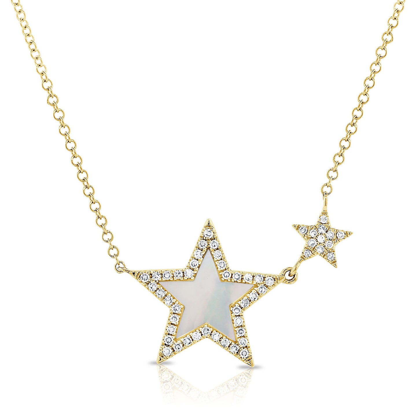 Mother of Pearl Star with Diamond Halo + Diamond Star on Chain Necklace