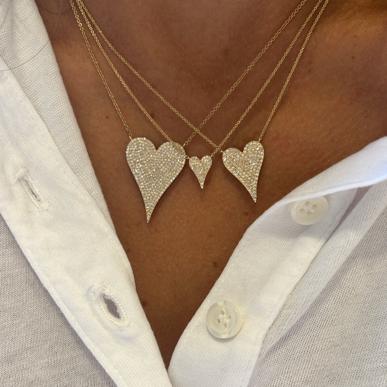 Small Elongated Pave Diamond Heart Necklace
