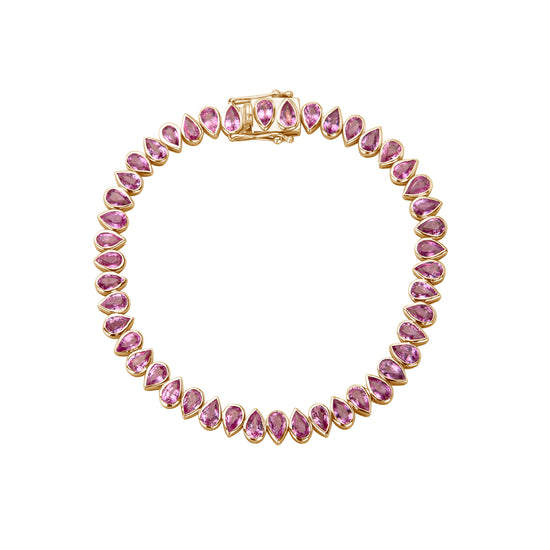 Pear Shaped Pink Sapphire Bezel Tennis Bracelet