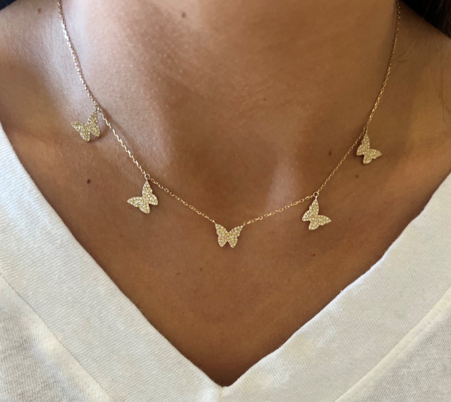 5 Diamond Butterflies on Chain Necklace