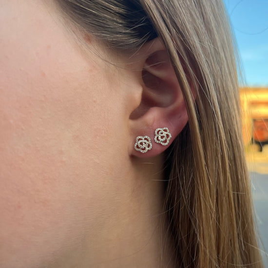 Diamond Flower Stud Earrings, Camellia