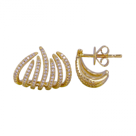 7 Line Wavy Claw Diamond Cage Earrings