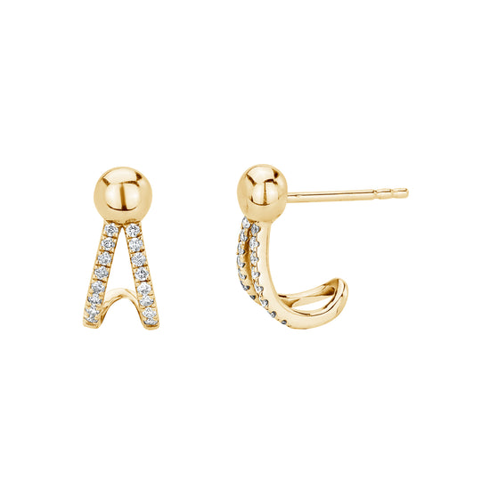 2 Line Diamond Cage Earrings on Gold Ball Post